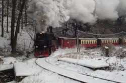 Steinerne Renne, Wernigerode, Harzquerbahn, Dampflok, Winter